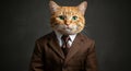 A digitally altered image features a cat with a ginger coat, green eyes, and an