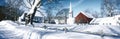 Digitally altered image of New England church in winter and snow covered trees Royalty Free Stock Photo