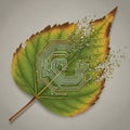 The leaf appears to pixelate and disintegrate blending natural and Royalty Free Stock Photo