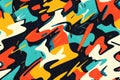 Abstract digital artwork with vibrant, overlapping shapes in blue, red, yellow and black Royalty Free Stock Photo