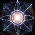 Abstract depiction of an atom featuring interconnected glowing lines Royalty Free Stock Photo