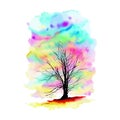 Colorful Watercolor Bushy Rainbow Tree