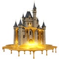 A digitally created castle features multiple turrets and spires, resembling traditional Royalty Free Stock Photo