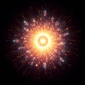 A digitally created cosmic explosion features a radiant central burst of bright orange Royalty Free Stock Photo