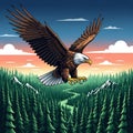 A digitally created illustration of a bald eagle (Haliaeetus leucocephalus) soaring over Royalty Free Stock Photo