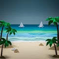A digitally created image of a beach scene constructed using origami techniques Royalty Free Stock Photo