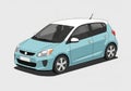 A digitally created image of a compact, light blue hatchback car with a white roof. It Royalty Free Stock Photo