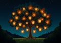 A digitally created image depicting a tree with stylized large leaves and glowing Royalty Free Stock Photo