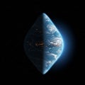 A digitally created image depicts Earth in an unusual teardrop shape against a Royalty Free Stock Photo