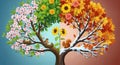 A digitally created image depicts a tree divided into four sections, each representing a different Royalty Free Stock Photo