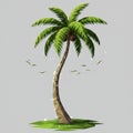 A digitally created image features a low-poly style palm tree, with a curving trunk and Royalty Free Stock Photo