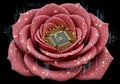 A digitally created image features a rose constructed with circuit board patterns on its petals. Royalty Free Stock Photo