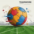 A digitally created image features a soccer ball made of interlocking puzzle pieces in Royalty Free Stock Photo