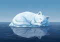 A digitally created image features a white cat peacefully sleeping on a small ice floe Royalty Free Stock Photo