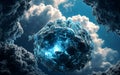 Surreal Bubble Cluster Among Fluffy Clouds in Blue Sky Royalty Free Stock Photo