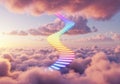 A digitally created image featuring a spiral staircase with rainbow-colored steps, floating Royalty Free Stock Photo