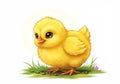 A digitally created image of a fluffy yellow chick with exaggerated large eyes stands Royalty Free Stock Photo