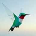 A digitally created image of a low-poly hummingbird, featuring geometric shapes in shades of green, Royalty Free Stock Photo