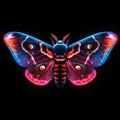 A digitally created image of a moth with vibrant, luminescent wings against a black Royalty Free Stock Photo