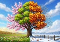 A digitally created image showing a single tree representing four Royalty Free Stock Photo