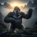 A digitally created image shows a gorilla (Gorilla spp.) standing assertively on a rocky Royalty Free Stock Photo