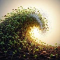 Wave effect is emphasized by the curvature of the seedlings and a splash of Royalty Free Stock Photo