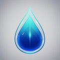 A digitally created image of a single, glossy blue water droplet on a gradient gray Royalty Free Stock Photo