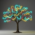 A digitally created image of a tree with bare branches adorned with glowing neon Royalty Free Stock Photo