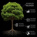 A digitally created infographic featuring a tree against a black Royalty Free Stock Photo
