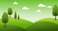 A digitally created landscape features rolling green hills with simplified tree silhouette Royalty Free Stock Photo