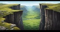 A digitally created landscape portrays a dramatic canyon view with steep, rocky cliffs Royalty Free Stock Photo