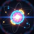Digitally created representation of an atom with its nucleus and orbiting elect Royalty Free Stock Photo