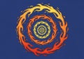 A digitally created spiral pattern of fiery elements against a blue background. Concentric rings of Royalty Free Stock Photo