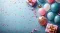 Tech-Created Top-View Birthday Party Frame with Balloons, Gifts, Confetti, and Streamers Royalty Free Stock Photo