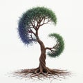A digitally created tree features a twisted trunk forming a spiral, resembling a stylized Royalty Free Stock Photo