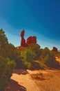 Digitally created watercolor painting of Balanced Rock in Arches National Park, Utah, USA. Royalty Free Stock Photo