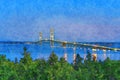 Digitally created watercolor painting of the Mackinac Bridge at dusk Royalty Free Stock Photo