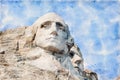 Digitally created watercolor painting of a rendition of the George Washington on Mount Rushmore Royalty Free Stock Photo