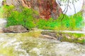 Digitally created watercolor painting of the spectacular Virgin River in Zion National Park