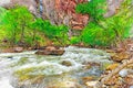 Digitally created watercolor painting of the spectacular Virgin River in Zion National Park