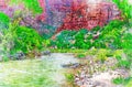 Digitally created watercolor painting of the spectacular Virgin River in Zion National Park