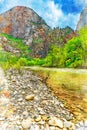 Digitally created watercolor painting of the spectacular Virgin River in Zion National Park