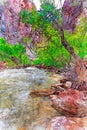 Digitally created watercolor painting of the spectacular Virgin River in Zion National Park