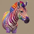 A digitally created zebra featuring an array of vibrant rainbow colors replacing its Royalty Free Stock Photo