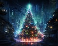 Digitally, cyberpunk christmas tree neural network art.