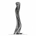 A digitally designed skyscraper with a twisting, helix-like structure. The tower features Royalty Free Stock Photo