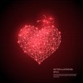 Digitally drawn red heart low poly wire frame isolated on black background. Royalty Free Stock Photo