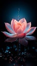 Digitally enhanced lotus flower with water droplets is depicted in a dark, mystical setting, with light accentuating its delicate Royalty Free Stock Photo