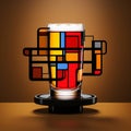 Suprematist Stained Glass Beer Glass With Geometric Colored Pattern