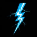 A digitally generated blue lightning bolt set against a black background. The lightning Royalty Free Stock Photo